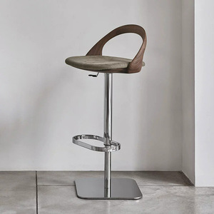 Silla de Barra Alta de Cuero Moderna de Lujo Escandinavo con Base de Acero Inoxidable para <span class=keywords><strong>Bar</strong></span> en Casa y Comedor - Product Image 3