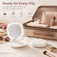 Miroir cosmétique compact rechargeable, cadre en ABS ultra léger, réglage de la couleur en trois tons, pour sac à main de voyage