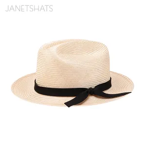 LINGLONG pink Summer Straw Hat Brim Flat Top Women OEM Sombrero De Verano Colorido Ruban Boater Circumference Sun Hats