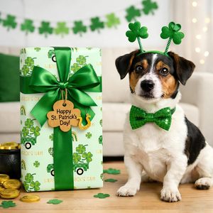 St Patricks Day Wrapping Paper Green Truck Shamrock Design Foil Gift <b>Wrap</b> Roll Recyclable For Irish Celebration - Product Image 4