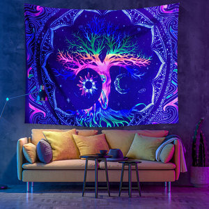 Tapices reactivos UV con luz negra fluorescente, Alfombra <span class=keywords><strong>de</strong></span> fondo <span class=keywords><strong>de</strong></span> Mandala <span class=keywords><strong>de</strong></span> Yoga para decoración del hogar - Product Image 5