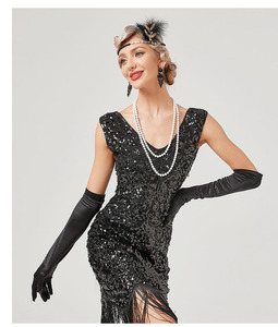 Ecoparty vestido con borlas y cuentas fiesta de baile banquete Gatsby 1920 Vintage lentejuelas vestido Formal <span class=keywords><strong>mujer</strong></span> sin mangas <span class=keywords><strong>traje</strong></span> de tubo - Product Image 4