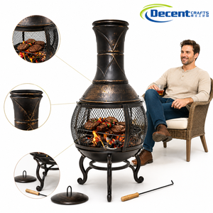 Chimenea de bronce con patrón de diamante, chimenea de hierro martillado con malla, patas decorativas, hoguera exterior de hierro. - Product Image 1