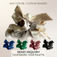 Serre-tête personnalisable de style élégant pour fête, avec nœud en dentelle et satin, perles, couleur champagne doré, fait main, élastique