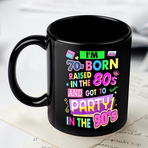 ถ้วยกาแฟเซรามิกย้อนยุคแบรนด์ตลก70S <span class=keywords><strong>90s</strong></span> พร้อมแก้วน้ำสีดำทนทานพร้อมข้อความ "ฉันเกิดในยุค70" สำหรับวันเกิด - Product Image 2