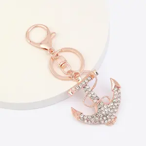 Toptan altın 3D çapa çanta anahtarlığı Charm çiftler hediye sevimli metal denizcilik anahtarlık bling kristal rhinestone denizcilik anahtarlık