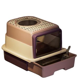 Caja de arena para gatos de plástico completamente cerrada de gran tamaño con espacio interior de 20L Caja de arena para mascotas de diseño de <span class=keywords><strong>mango</strong></span> de cierre a presión fácil de limpiar - Product Image 5