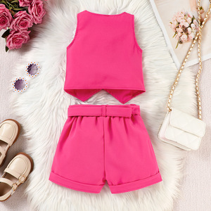 Conjunto de Roupas para Meninas Pequenas por Atacado, Top Sem Mangas em Tecido Liso + Shorts, Conjunto de 2 Peças - Product Image 6