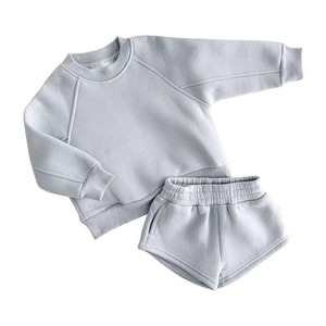 Conjuntos de Ropa para Bebé Color Azul Polvoriento, Conjunto de Suéter y Pantalones Cortos, Ropa para Niños Pequeños, Conjuntos de Sudaderas de Felpa Francesa de Algodón - Product Image 1