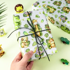 Original green giraffe duck dinosaur koala lion <b>animal</b>-themed <b>wrapping</b> <b>paper</b> - Product Image 3