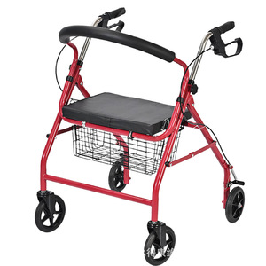 Four Wheeled Shopping <b>Cart</b> For Elderly With Seat And Basket <b>Foldable</b> Lightweight Walking Aid With Brakes 4 PU Wheels - Product Image 1