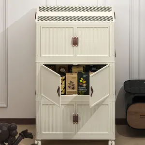 China Factory OEM Storage Organizer Cream Plastic Storage Cabinet With Doors Portable Foldable Plastic Wardrobe