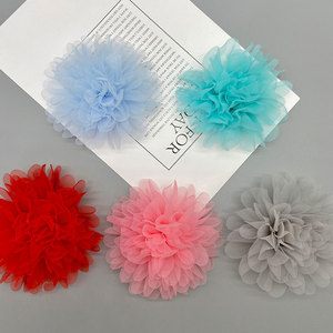 Chiffon Flowers Tulle Pom Poms Hair Accessories Party <b>Decorations</b> For Children Clothing <b>Shoes</b> Hats 8cm Handmade Craft Material - Product Image 3