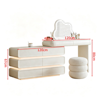 Coiffeuse moderne éclairée avec miroir effet nuage, table de maquillage populaire blanc crème, ensemble de coiffeuse de designer simple avec rangement