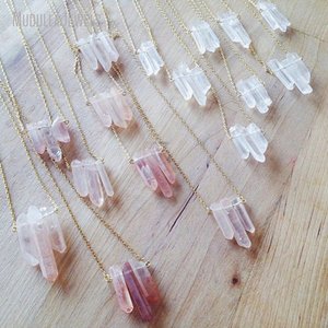 NM18673 Natural Gemstone Crystal Pillar Point <strong>Necklace</strong> Gold Plated Copper <strong>Clear</strong> Crystal <strong>Quartz</strong> Stone Pendant <strong>Necklace</strong> - Product Image 3