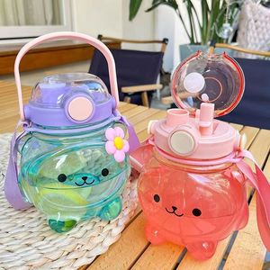 <b>Cute</b> Cartoon <b>Bear</b> Plastic Water Bottle Large Capacity With Strap For Children Summer Use - Product Image 3