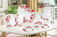 Service de table complet en verre opale blanc trempé 72 pièces : assiettes, bols, casseroles, tasses à thé, cuillères – Idéal pour la maison