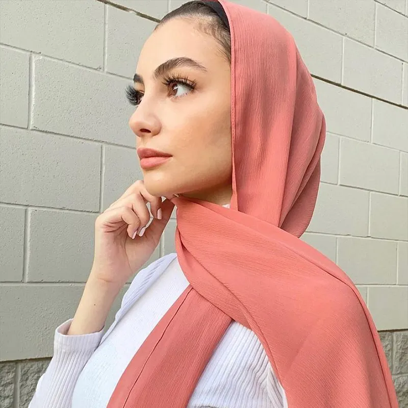 Fancy Crinkle Crepe Chiffon Muslim Hijab Fashion Crepe Scarf For Women bawal tudung