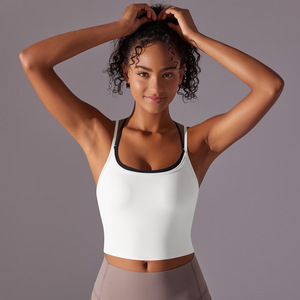 Sujetador deportivo largo transpirable para mujer al por mayor con doble tirante cruzado, top corto de yoga con almohadillas extraíbles, de Spandex/Nylon para gimnasio - Product Image 2