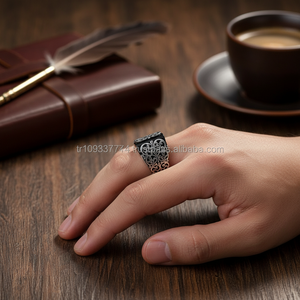 925K Sterling Silver Art Design Carved Men <b>Ring</b> - Product Image 2
