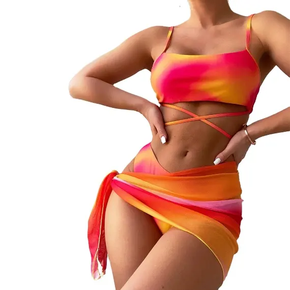 2024 8 couleurs S-XL grande taille mode cravate teint Sexy Mature maillot de bain femme Bikini maillots de bain 3 pièces maillots de bain