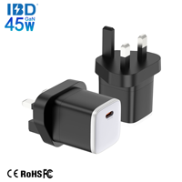 Chargeur mural USB Type-C à port unique, personnalisé avec logo, vente en gros, mini, rapide, PD 3.0 45W QC3.0 OTP, matériau GaN