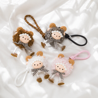 Mini porte-clés en peluche mouton bouclé, jouet doux, vente en gros, porte-clés Kawaii, animal 3D, pompon, mignon, vintage, porte-clés en peluche chèvre bouclée, agneau