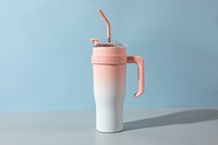 Tasses à café, à lait et à thé en acier inoxydable, dégradé bleu et blanc, bouteilles d'eau, gobelet isotherme sous vide de 40 oz, tasse de voyage avec poignée