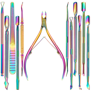 Kit professionnel de soins des ongles à prix de gros – Repousse-cuticules et pinces multicolores arc-en-ciel de haute qualité - Product Image 3