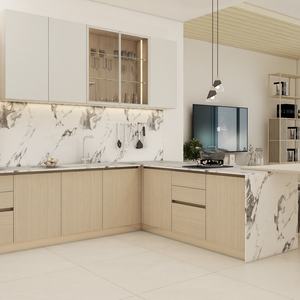 Petit meuble complet d'évier de cuisine en mélamine moderne et minimaliste personnalisé en forme de L pour la maison - Product Image 3