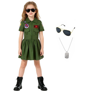 Costume de Cosplay de pilote pour enfants, combinaison verte avec patchs, tenue de spectacle d'halloween pour enfants - Product Image 3