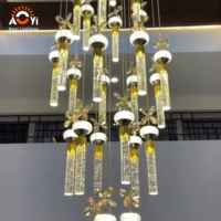Lustre en cristal personnalisé, grand et long, en forme de tube carré, style moderne, suspension artistique, hauteur réglable, pour hall d'hôtel, villa de luxe