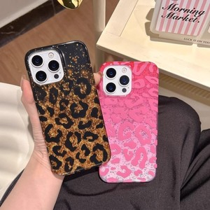 Funda de Teléfono Móvil de Doble Capa con Lentejuelas Brillantes y Estampado de Leopardo para iPhone 17 16 15 14 Pro Max, Cubierta Trasera IMD con Lámina Dorada - Product Image 2