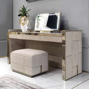 High End Italian Luxury Solid Wood <b>Makeup</b> Dressing Table Extendable LED Mirror Bedroom Dresser - Product Image 1