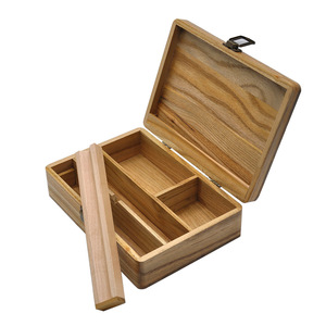 Boîte de rangement en bambou multi-compartiments personnalisée avec couvercle à charnière, boîte organisatrice portable avec bocaux en verre pour ranger les accessoires de fumage - Product Image 2