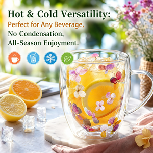 Regalos para Mujeres: Taza de <span class=keywords><strong>Café</strong></span> de Doble Pared de Vidrio con Flores Secas, Tazas de Té Bonitas con Asas Aislantes - Product Image 5