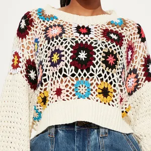 Women's flower crochet pullover sweater handmade sweater design for ladies image.html dress makers customized