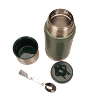 Termo de Acero Inoxidable 18/8 con Aislamiento al Vacío, Color Verde Martillo, con Asa, para Alimentos, 700ML/900ML/1050ML/1250ML