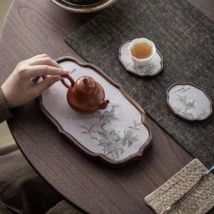 Walnut Wood <b>Tea</b> Tray Small Chinese Style Retro <b>Tea</b> <b>Set</b> Holder For Home Use - Product Image 4