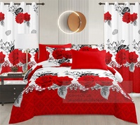 Parures de lit avec rideaux assortis, taille King, 6 pièces, drap de lit en polyester, drap de lit en coton