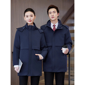 Women's Black Mid Length Down Jacket 90+ Fill Power 351-400g Slim Fit Workwear With Pocket Professional Suit Collar - Product Image 2