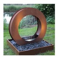 Fontaine d'eau de jardin en acier corten, table d'eau ronde en métal durable avec cascade, bassin et fontaine