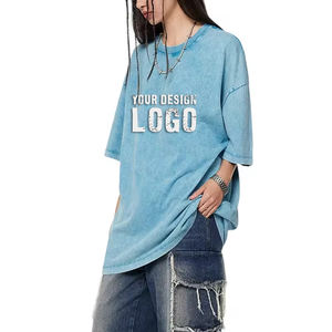 America Casual Vintage Washed <b>Half</b> <b>Sleeve</b> Oversized <b>Lady</b> <b>T</b> <b>Shirt</b> Customized Logo Heavy Cotton Small Neckline Women's <b>T</b> <b>Shirts</b> - Product Image 6