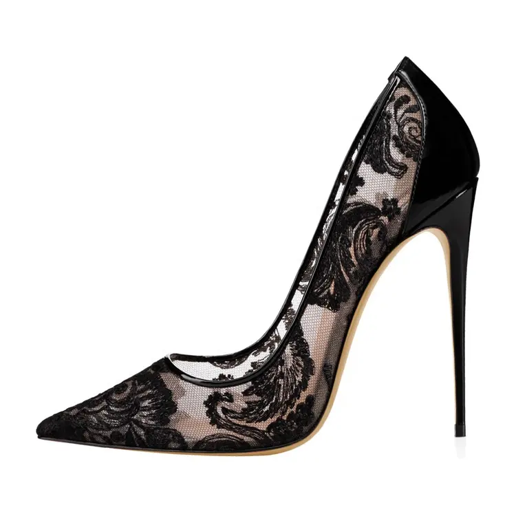 Mesh Embroidered Classic Luxury Designer Shoes Lady Pencil Heeled Stiletto Shoe Pumps Good Quality Sexy Women High Heels