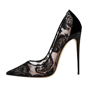 Zapatos de diseñador de lujo clásicos bordados de malla zapatos de tacón de aguja para mujer de buena calidad tacones altos sexis para mujer