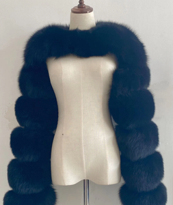 Lady Crop Top Jacket Venta al por mayor Fox Fur <span class=keywords><strong>Arm</strong></span> Sleeve Mujeres Abrigos de piel con mangas de piel - Product Image 2