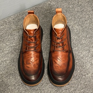 Fall and Winter Men's Retro Leather <b>Boots</b> Fashionable New Style Brown Straps Flat Bottom Comfortable Casual <b>Boots</b> - Product Image 1