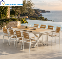 Ensemble table et chaises extensibles en plastique-bois pour jardin d'hôtel moderne, cadre en aluminium empilable et imperméable, mobilier haut de gamme