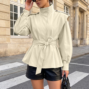 Custom OEM ODM Women <strong>Trench</strong> <strong>Coat</strong> Manufacturer Private Label Stand Collar Belted Loose Fit Midi Overcoat Autumn Winter Wholesale - Product Image 2