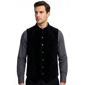 Men's Corduroy <b>Vest</b> Mandarin Collar Button Closure Full <b>Sleeve</b> - Product Image 1